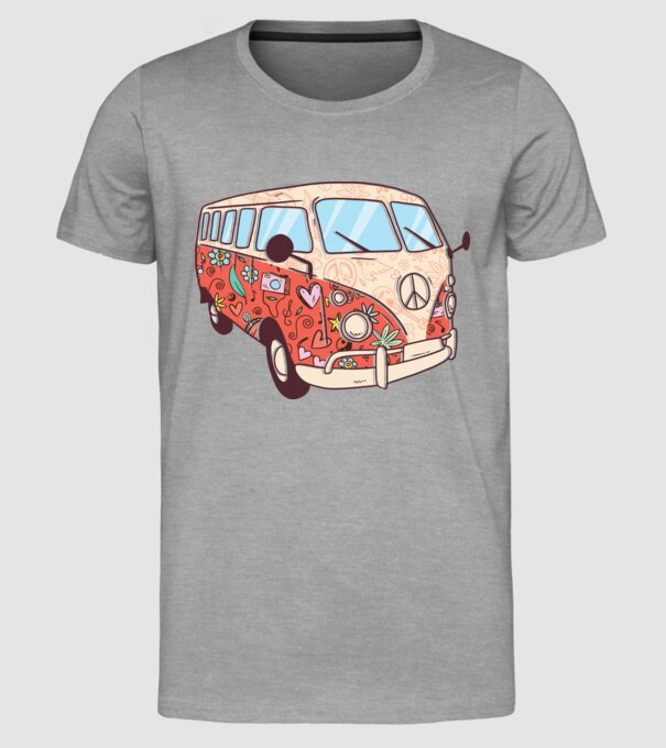 Tricou microbuz hippi retro model gri pe tricou