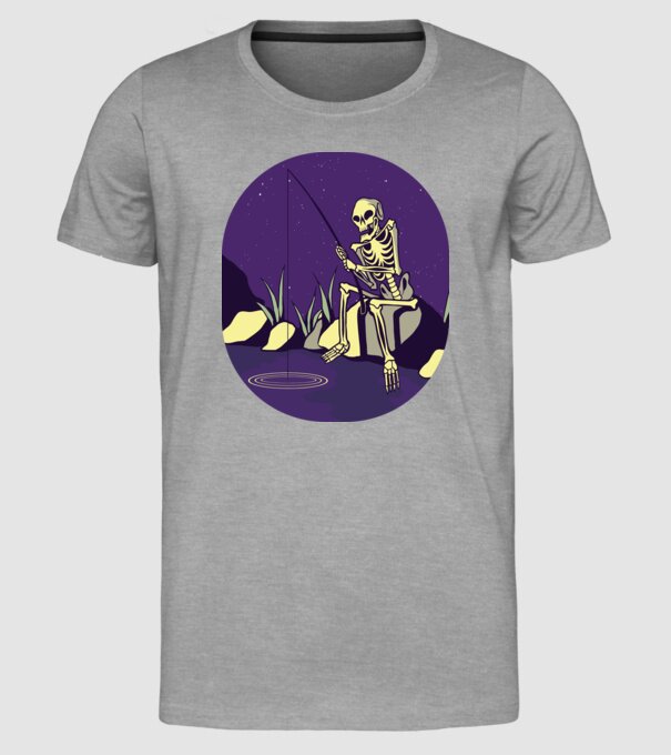 Schelet pescar model gri pe tricou
