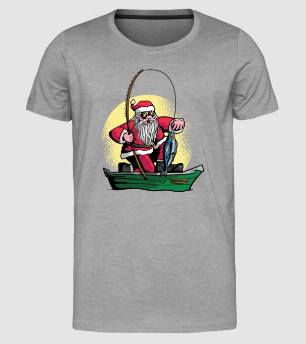 Moș Crăciun pescar model gri pe tricou