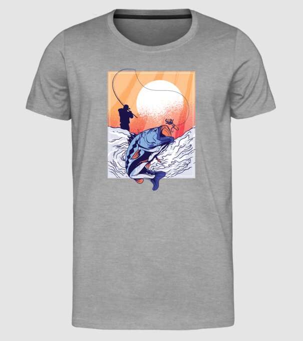 Tricou Pescar Retro model gri pe tricou