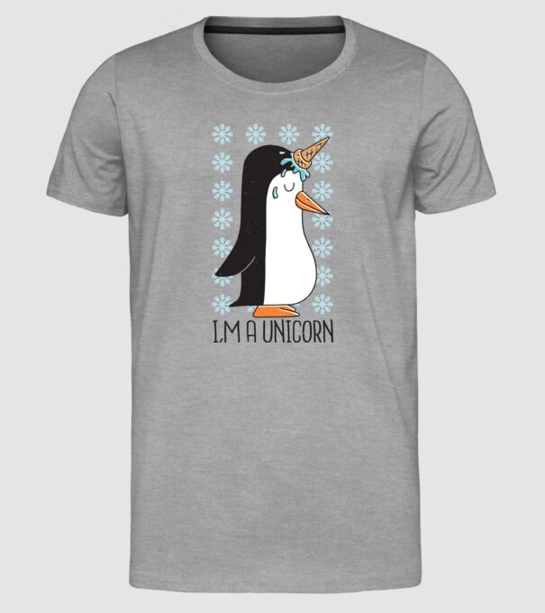 'I''m a Unicorn - Pinguin Unicorn' model gri pe tricou