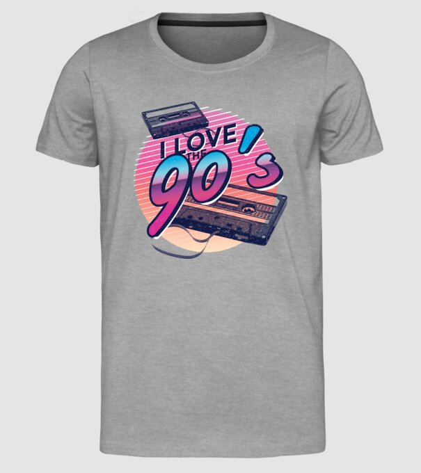 I love the 90s Casetă model gri pe tricou