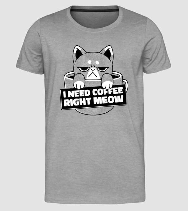 I need Coffee Right Meow model gri pe tricou