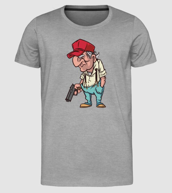 Bătrân cu armă model gri pe tricou