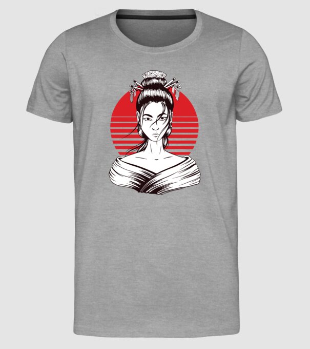 Geisha japoneză model gri pe tricou