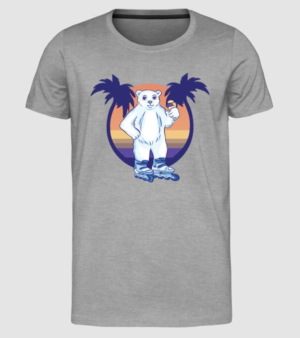 Urs polar cu patine cu rotile model gri pe tricou