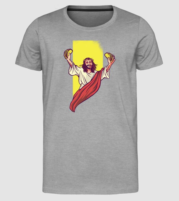 Isus cu Taco tricou amuzant model gri pe tricou