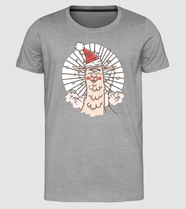 Llama de Crăciun model gri pe tricou