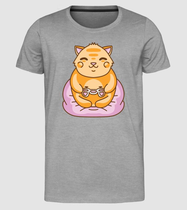 Pisică Gamer Kawaii model gri pe tricou
