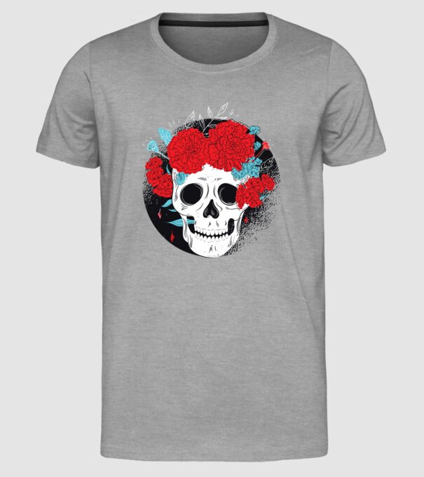 Craniu cu flori model gri pe tricou