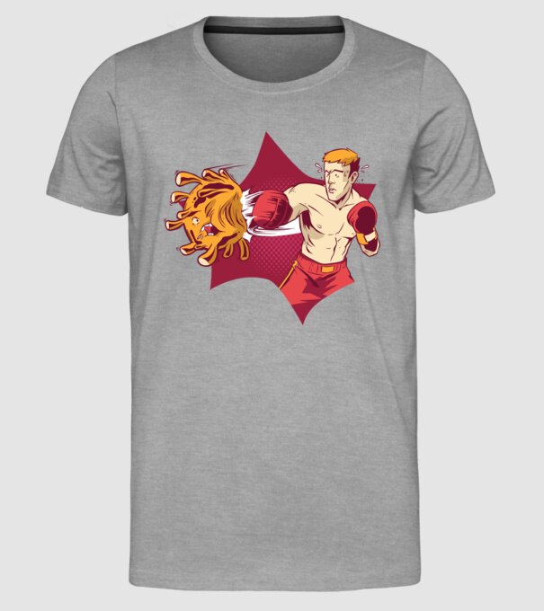 Coronavirus KO - Box model gri pe tricou