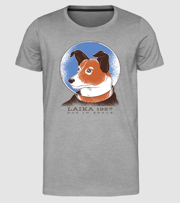 Laika 1957 - Câine în spațiu model gri pe tricou