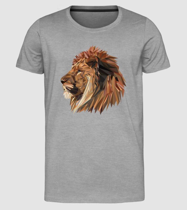 lion polygon model gri pe tricou