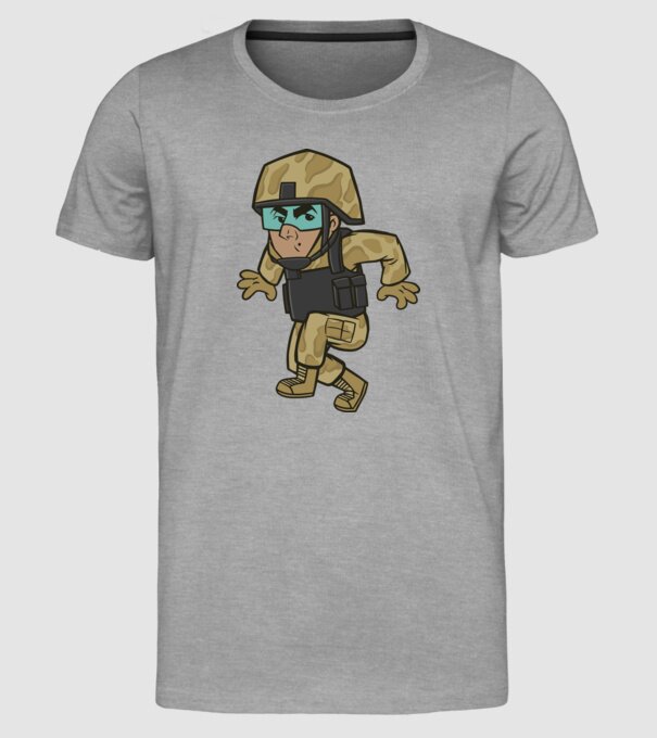 Soldat strecurându-se model gri pe tricou