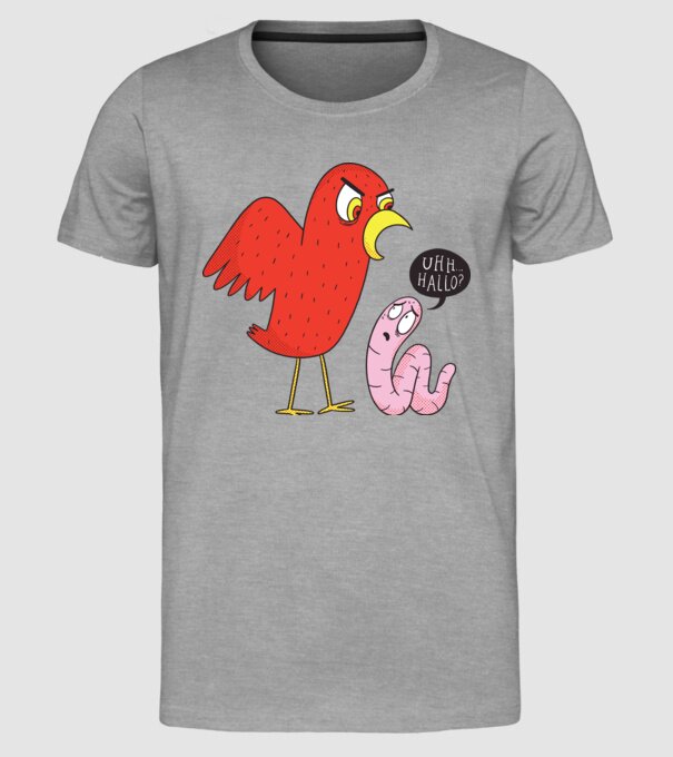 Pasăre cu vierme model gri pe tricou
