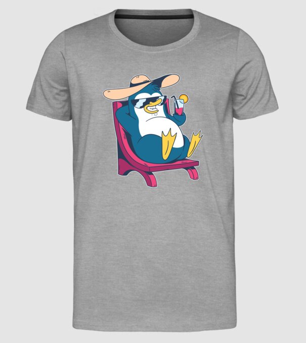 Pinguin cool stă la plajă la mare model gri pe tricou
