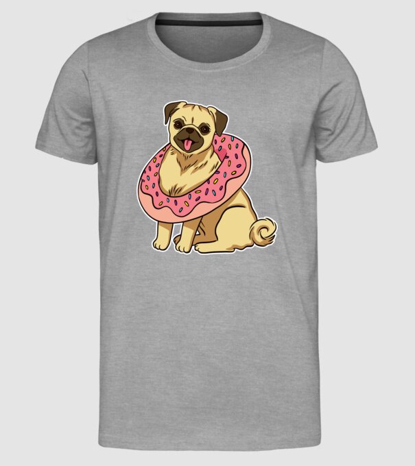 Mops cu gogoașă la gât model gri pe tricou