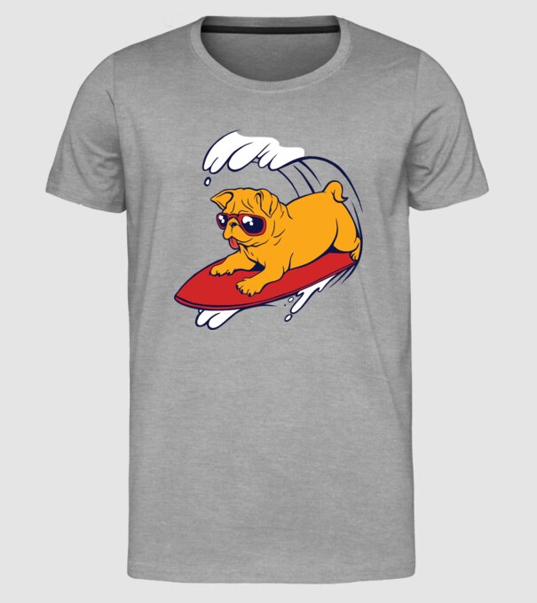 Mops Surf model gri pe tricou