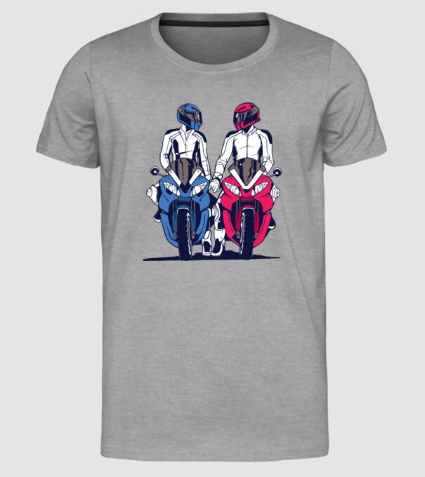 Cuplu de motocicliști model gri pe tricou