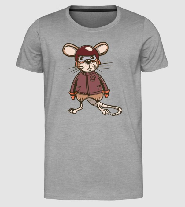 Șobolan motociclist model gri pe tricou