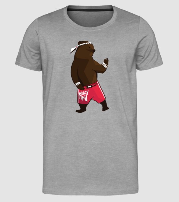 Urs Muay Thai model gri pe tricou