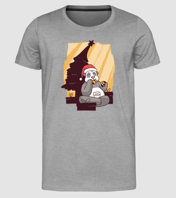 Panda mâncând prăjituri tricou Crăciun model gri pe tricou