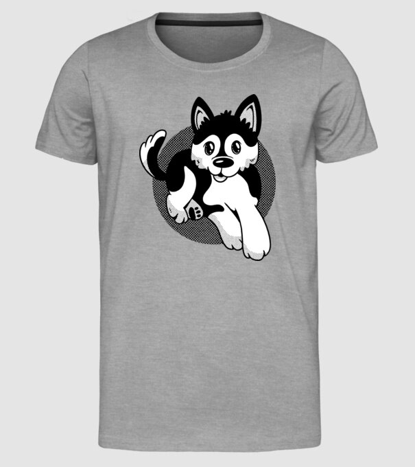 Câine Pomsky model gri pe tricou