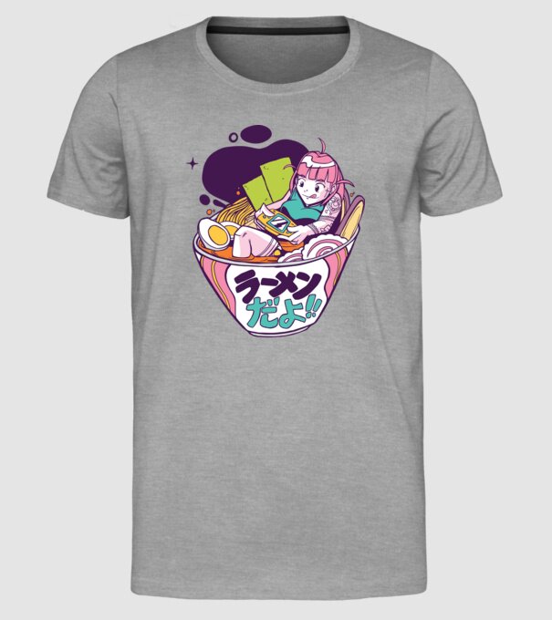 Ramen Anime Gamer fată model gri pe tricou