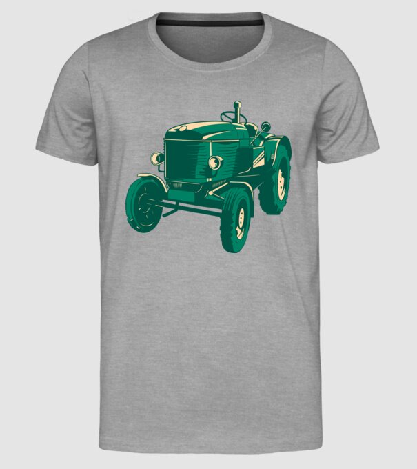 Tractor vechi model gri pe tricou