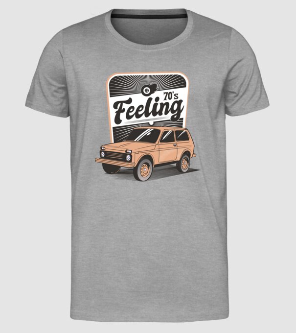 Mașină Retro anii 70 Lada Niva model gri pe tricou
