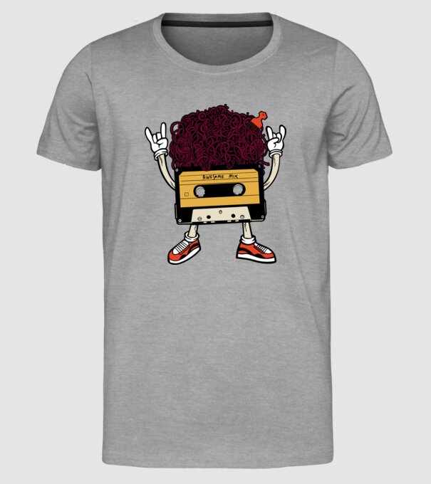 Casetă retro cu păr afro model gri pe tricou