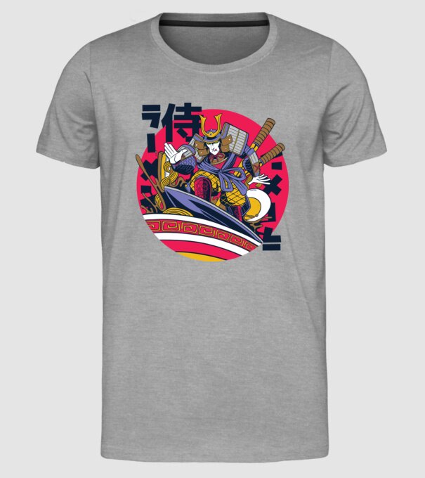 Samurai Ramen Surf model gri pe tricou