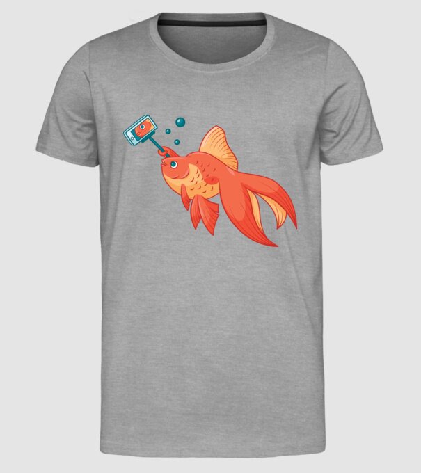 Selfish - Pește făcând selfie model gri pe tricou