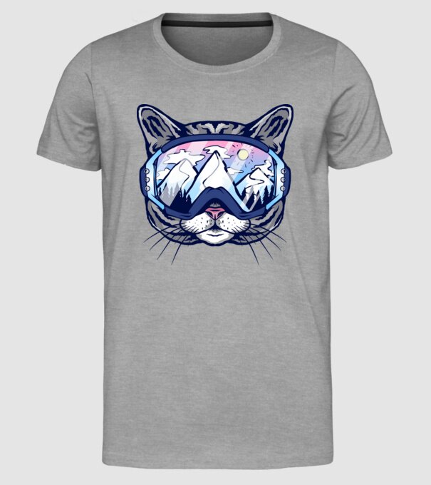 Pisică schior model gri pe tricou