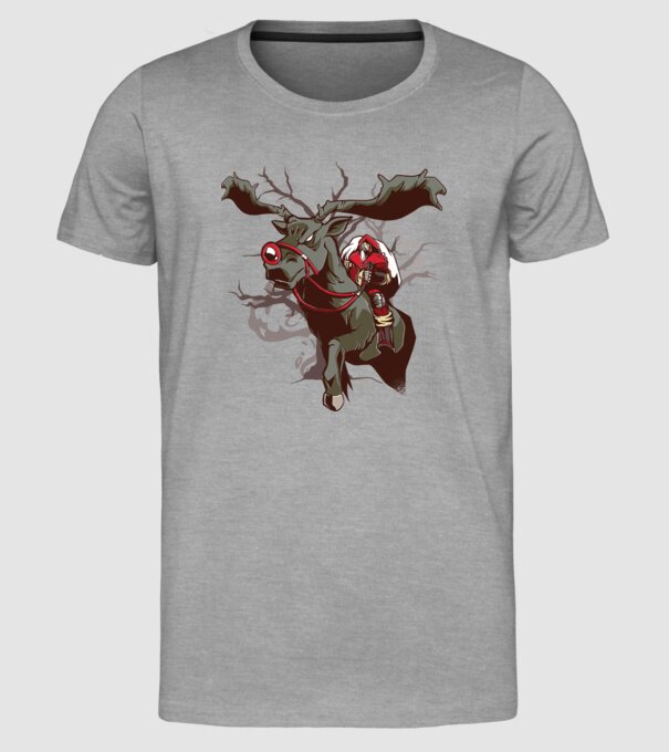 Cavaler Moș Crăciun pe ren model gri pe tricou