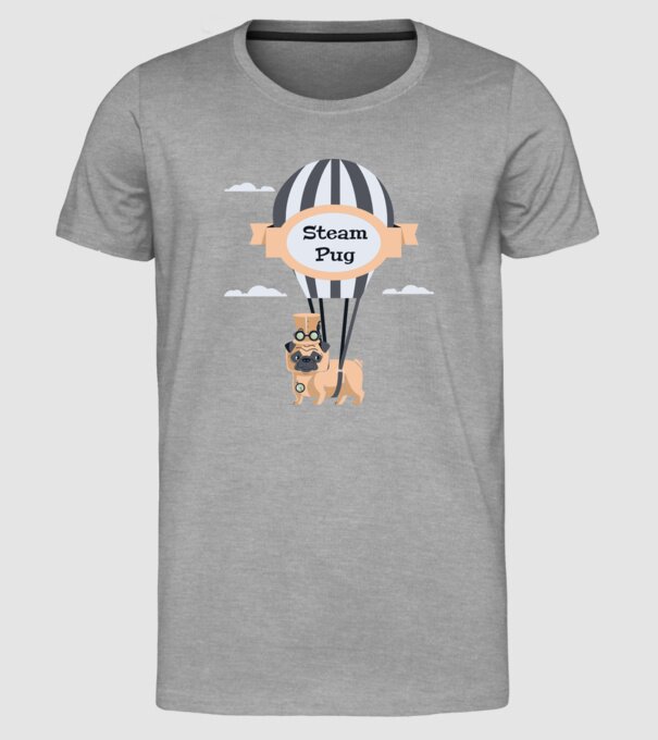 Steampug - mops model gri pe tricou