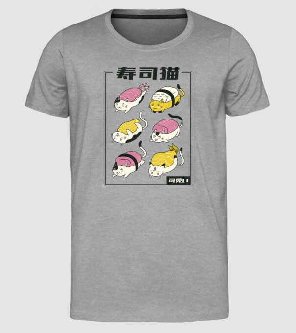 Pisicuțe Sushi model gri pe tricou