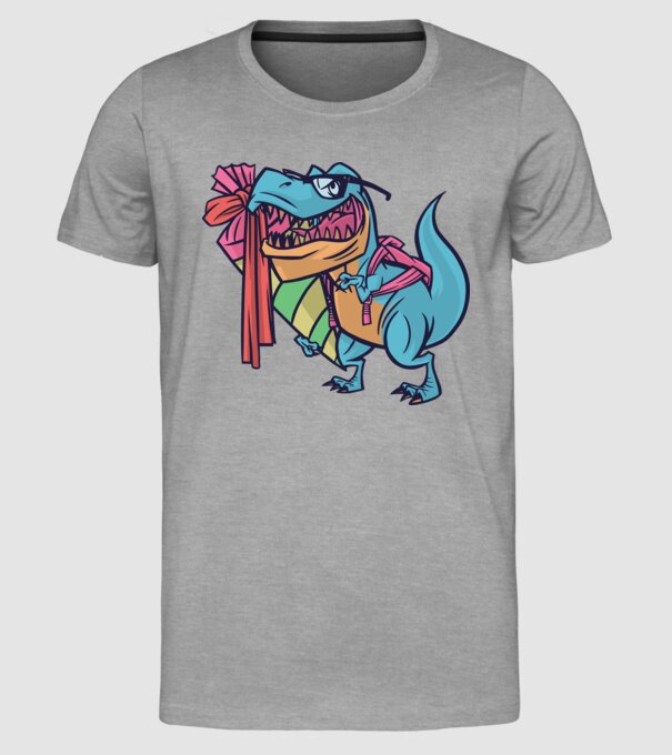 Elev T-rex model gri pe tricou
