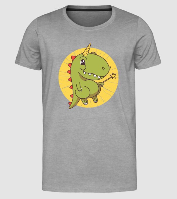 T-rex Unicorn cu baghetă magică model gri pe tricou