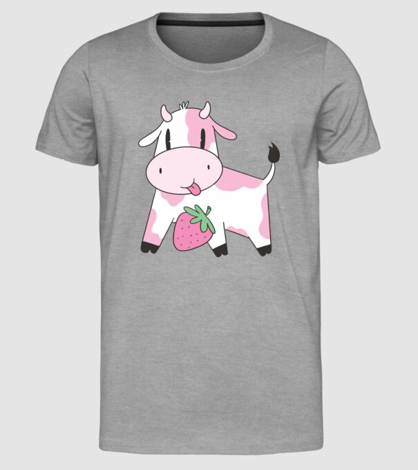 Vacă cu căpșuni model gri pe tricou