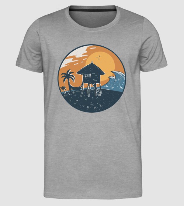 Bungalou pe plajă model gri pe tricou