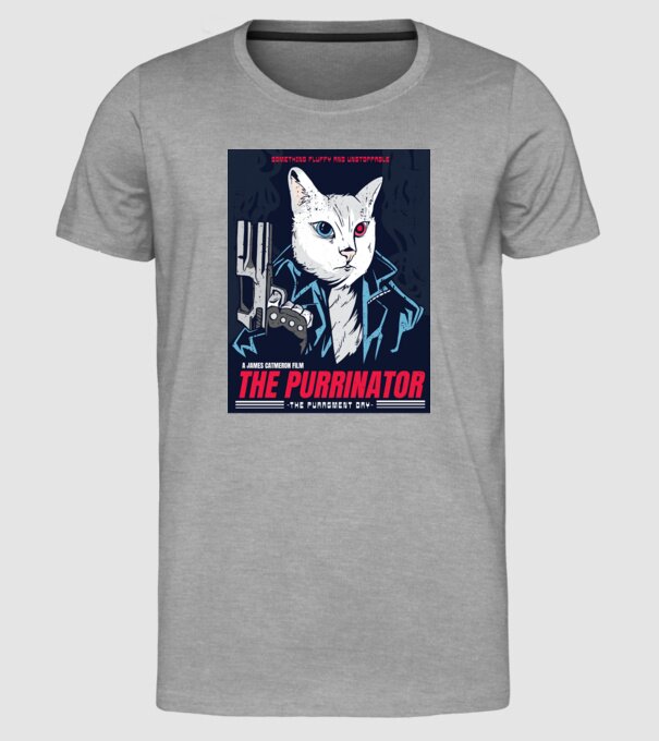 The Purrinator Pisică model gri pe tricou