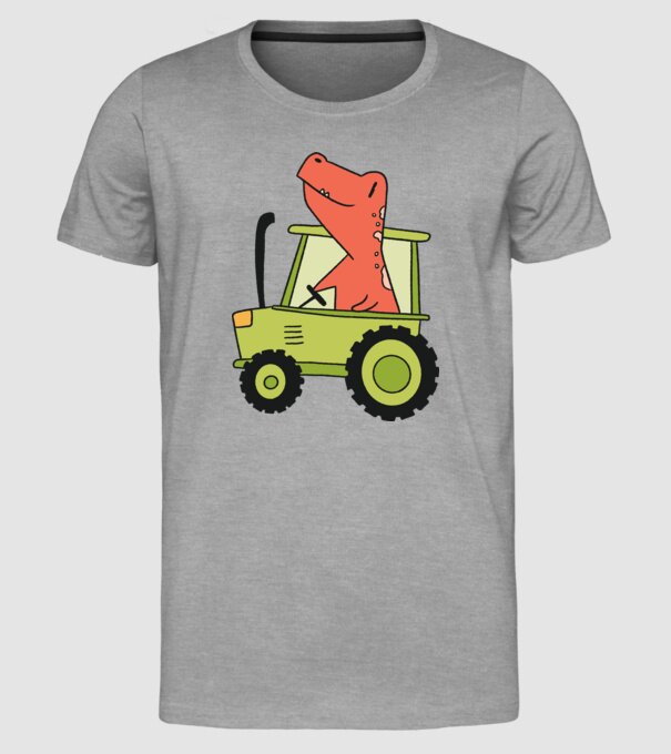 Tractor dinozaur model gri pe tricou
