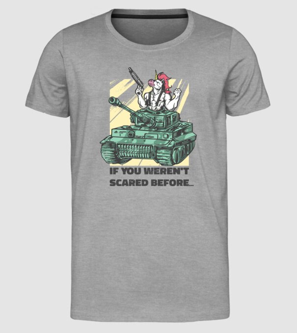 Unicorn Tanc model gri pe tricou