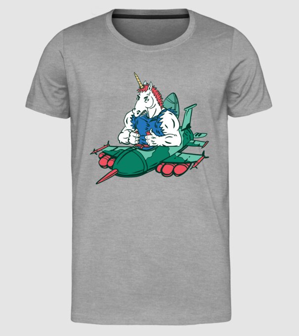 Unicorn Avion de vânătoare model gri pe tricou