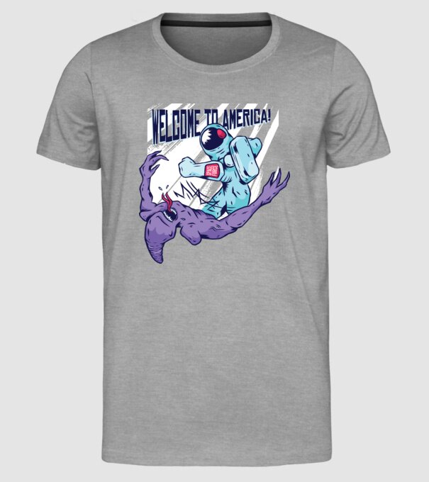 Welcome To America model gri pe tricou