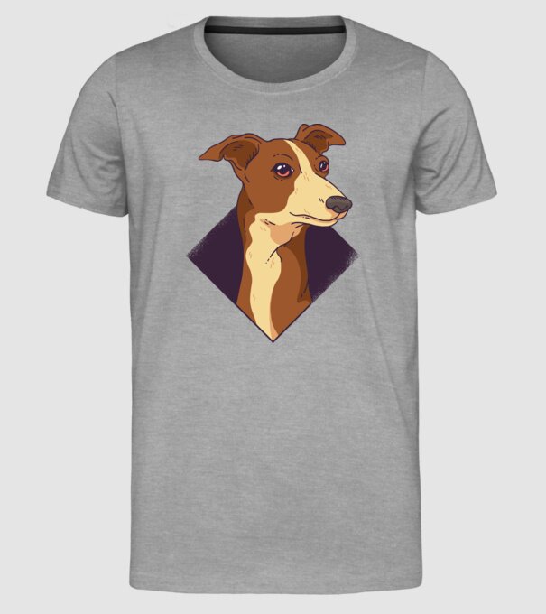 Cap câine Whippet model gri pe tricou
