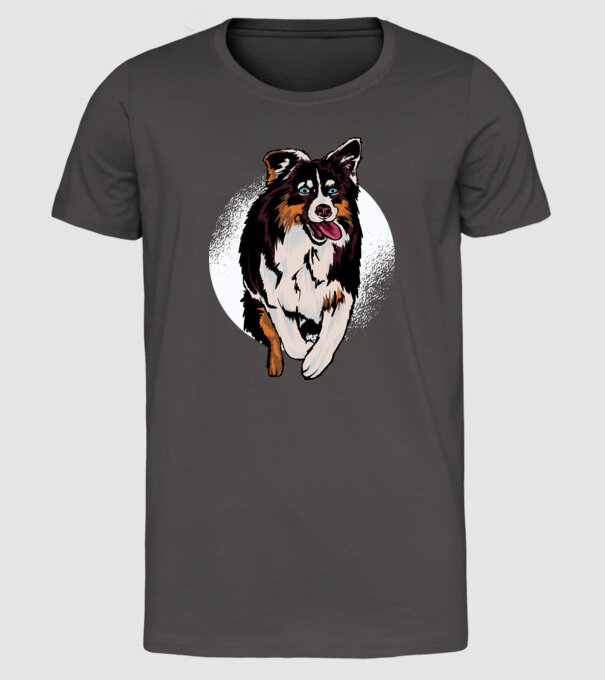 Câine ciobănesc Australian model gri închis pe tricou