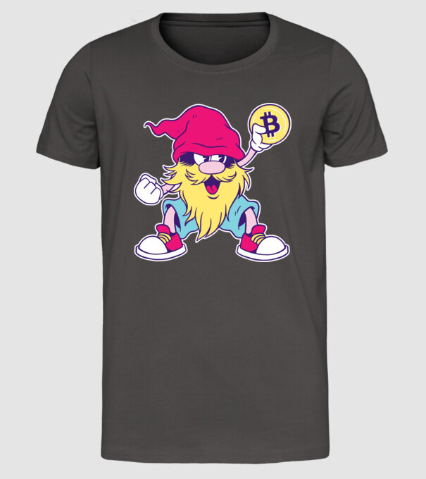 Pitic Bitcoin model gri închis pe tricou