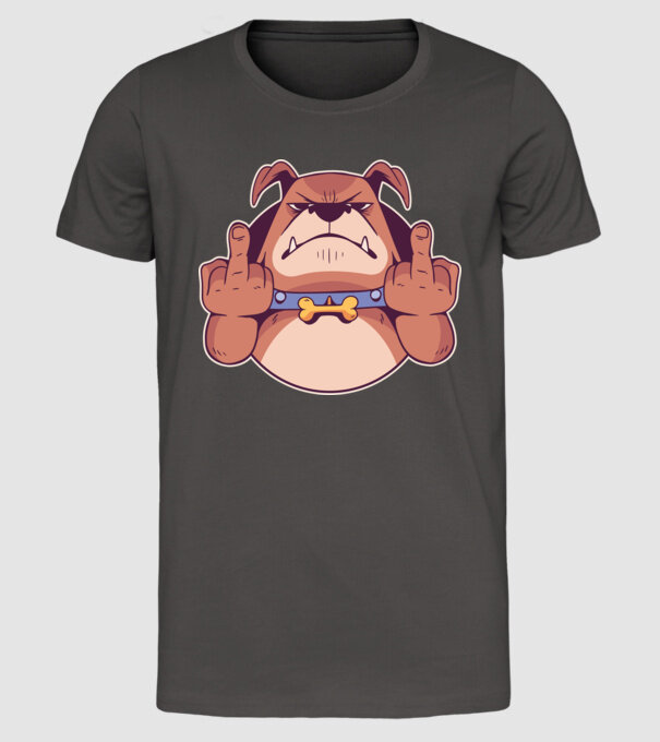 Bulldog arată degetul model gri închis pe tricou